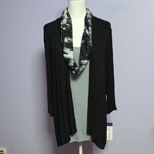 Rebecca Malone Black Plus Size Cardigan with Attached Tank and Removable Scarf
